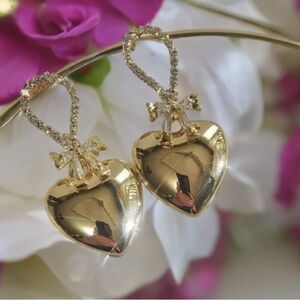 Gold Heart CZ Dangle Earrings